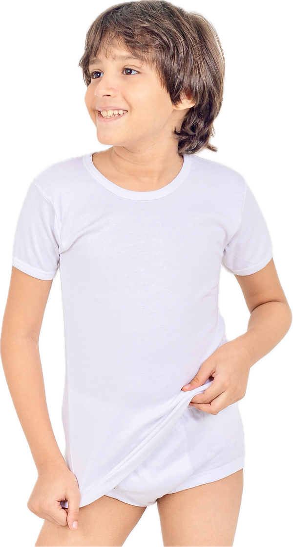 Boy's White Half Sleeve Undershirt